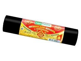 Мешки для мусора 120 л, с завязками, черные, в рулоне 10 шт., ПНД, 15 мкм, 800х750 мм, VIP, Z12010black в Симферополе