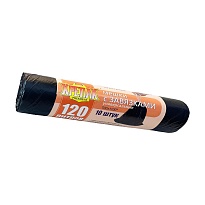 Мешки для мусора 120 л, с завязками, черные, в рулоне 10 шт., ПНД, 16 мкм, 1100х700 мм, Крепак, 4607075710320 в Симферополе
