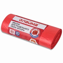 Мешки для мусора 60 л, красный, в рулоне 20 шт., ПНД, 10 мкм, 680х580 мм, LAIMA, 606702 в Симферополе