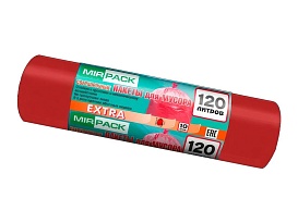 Мешки для мусора 120 л, красные, в рулоне 10 шт., ПНД, 14 мкм, 1100х700 мм, EXTRA, ex1201805 в Симферополе