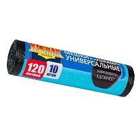 Мешки для мусора 120 л, с ушками, черные, в рулоне 10 шт., ПНД, 15 мкм, 1100х700 мм, Крепак, 4607075710474 в Симферополе