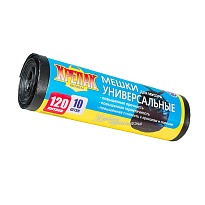 Мешки для мусора 120 л, черные, в рулоне 10 шт., ПНД, 15 мкм, 1100х700 мм, Крепак, 4607075710214 в Симферополе