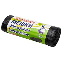 Мешки для мусора 160 л, черные, в рулоне 10 шт., ПВД, 23 мкм, 1200х900 мм, Любаша, 607681 в Симферополе