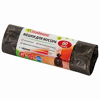 Мешки для мусора 60 л, черные, в рулоне 20 шт., ПНД, 5 мкм, 650х570 мм, Любаша, 605331 в Симферополе