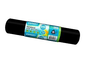 Мешки для мусора 240 л, черные, в рулоне 10 шт., ПВД 80 мкм, 1300х930 мм, EXPORT, exp 24010167 в Симферополе