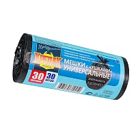 Мешки для мусора 30 л, с ушками, черные, в рулоне 30 шт., ПНД, 9 мкм, 600х500 мм, Крепак, 4607075710450 в Симферополе
