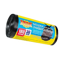Мешки для мусора 180 л, черные, в рулоне 30 шт., ПНД, 20 мкм, 1150х800 мм, Крепак, 4607075710139 в Симферополе