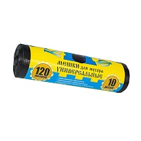 Мешки для мусора 120 л, с ушками, черные, в рулоне 10 шт., ПНД, 13 мкм, 1050х680 мм, Крепакоф, 4607075710252 в Симферополе