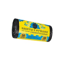 Мешки для мусора 30 л, с ручками, черные, в рулоне 30 шт., ПНД, 9 мкм, 620х480 мм, Крепакоф, 4607075710665 в Симферополе