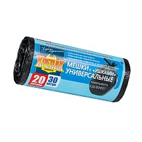 Мешки для мусора 20 л, с ушками, черные, в рулоне 30 шт., ПНД, 10 мкм, 550х440 мм, Крепак, 4607075710443 в Симферополе