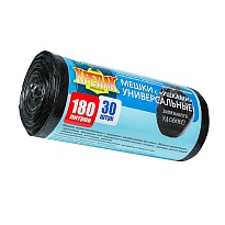 Мешки для мусора 180 л, с ушками, черные, в рулоне 30 шт., ПНД, 20 мкм, 1150х800 мм, Крепак, 4607075710399 в Симферополе