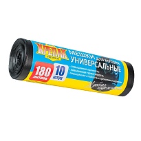 Мешки для мусора 180 л, черные, в рулоне 10 шт., ПНД, 20 мкм, 1150х800 мм, Крепак, 4607075710481 в Симферополе