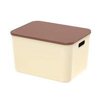 Ящик пластиковый вкладываемый бежевый с коричневой крышкой 410х305х245 мм в Симферополе Ящик пластиковый вкладываемый бежевый с коричневой крышкой 410х305х245 мм в Симферополе