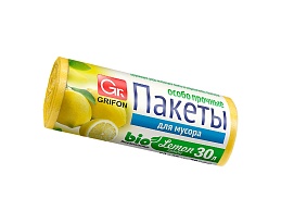 Мешки для мусора 30 л, ароматизированные, Лимон, желтые, в рулоне 20 шт., ПНД, 9 мкм, 560х530 мм, GRIFON Aroma, 101-020 Li в Симферополе