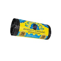 Мешки для мусора 30 л, с ушками, черные, в рулоне 30 шт., ПНД, 8 мкм, 580х460 мм, Крепакоф, 4607075710412 в Симферополе