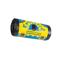 Мешки для мусора 30 л, с ушками, черные, в рулоне 30 шт., ПНД, 8 мкм, 580х460 мм, Крепакоф, 4607075710238 в Симферополе