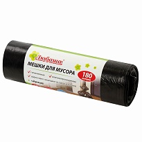 Мешки для мусора 180 л, черные, в рулоне 10 шт., ПВД, 24 мкм, 1060х800 мм, Любаша, 605336 в Симферополе