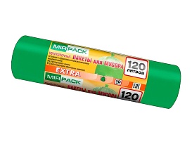 Мешки для мусора 120 л, зеленые, в рулоне 10 шт., ПНД, 14 мкм, 1100х700 мм, EXTRA, ex1201804 в Симферополе